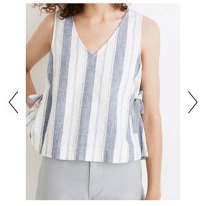 Women’s Madewell Linen-Blend Side-Tie Tank Top in Stripe (M)